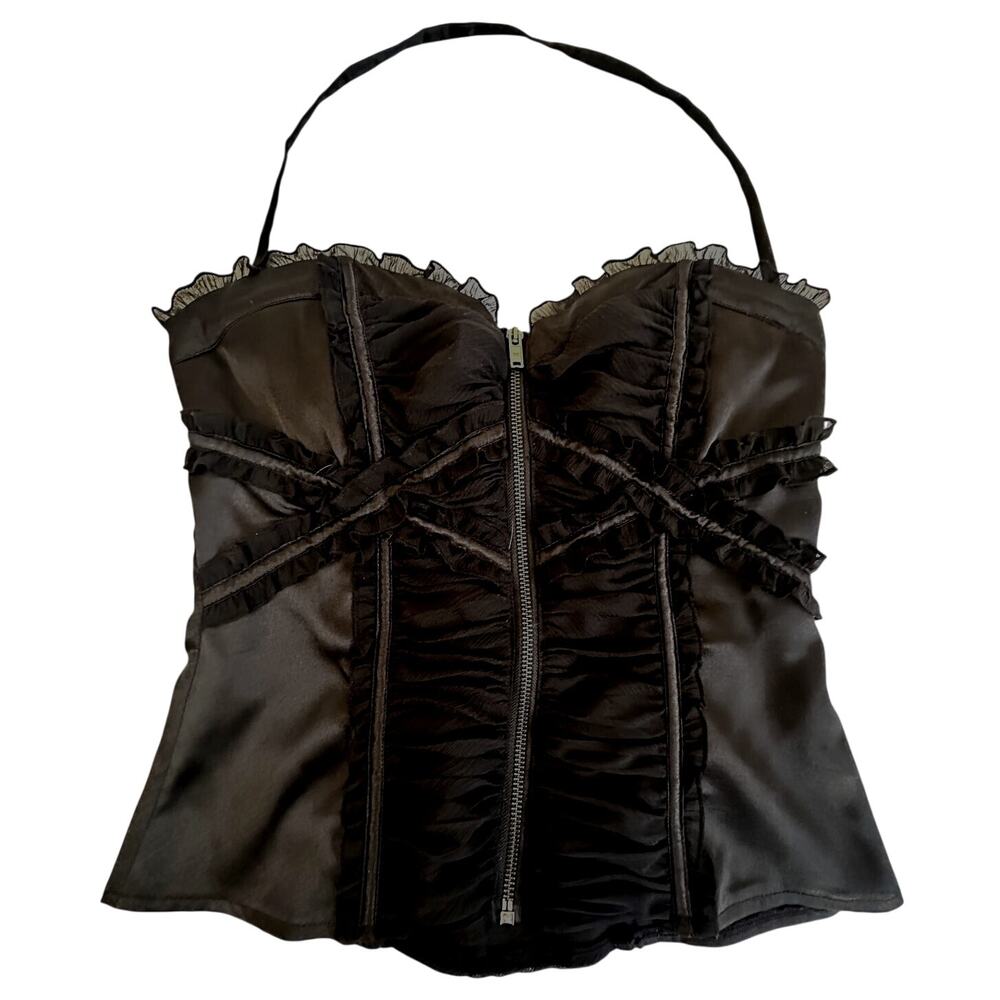 Bebe Black Corset Bustier Top Lace Trim Strapless Medium